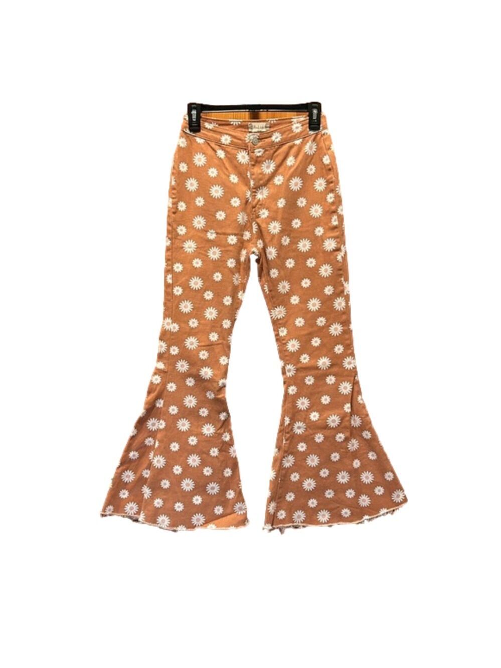 Altar'd State Flare Rust Daisy Stretchy Bell Bottom Jeans Size Small